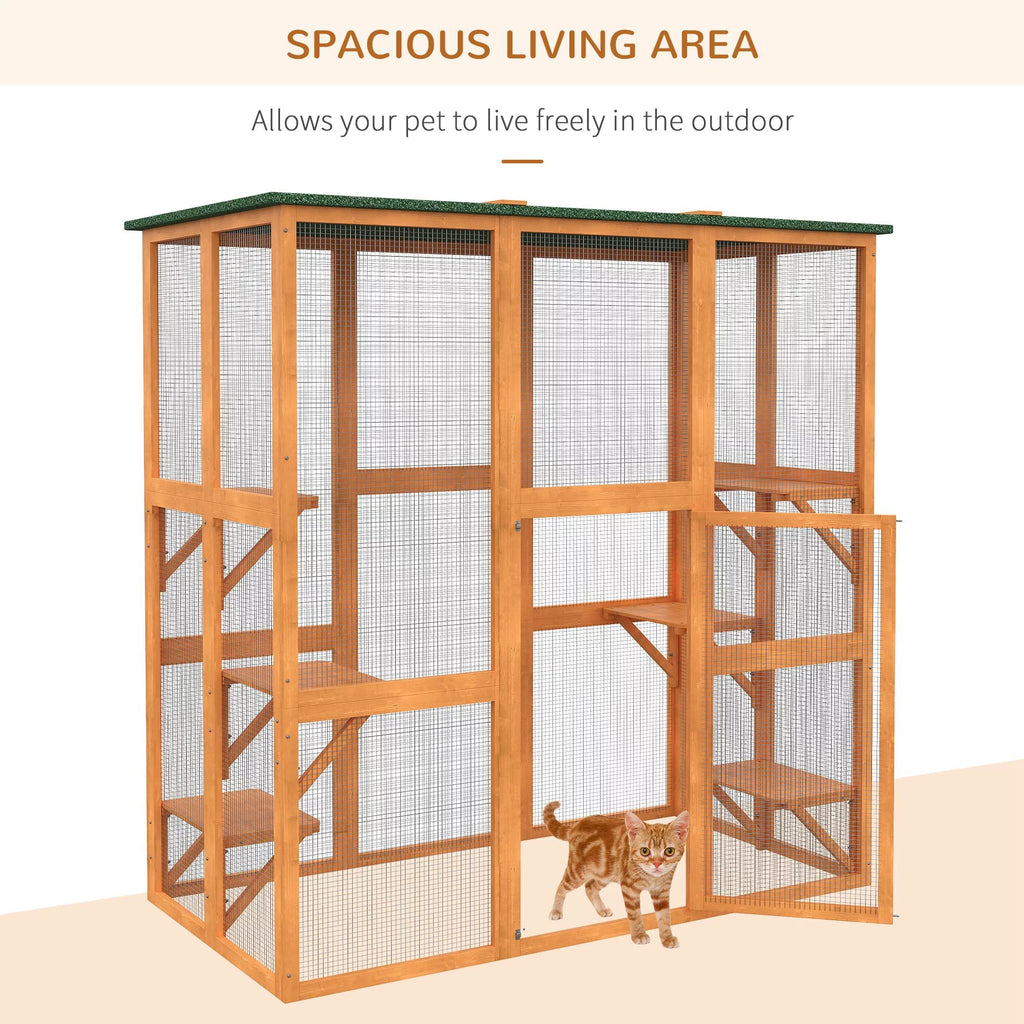 Outdoor Wooden Cat House with 6 High Ledges Y770