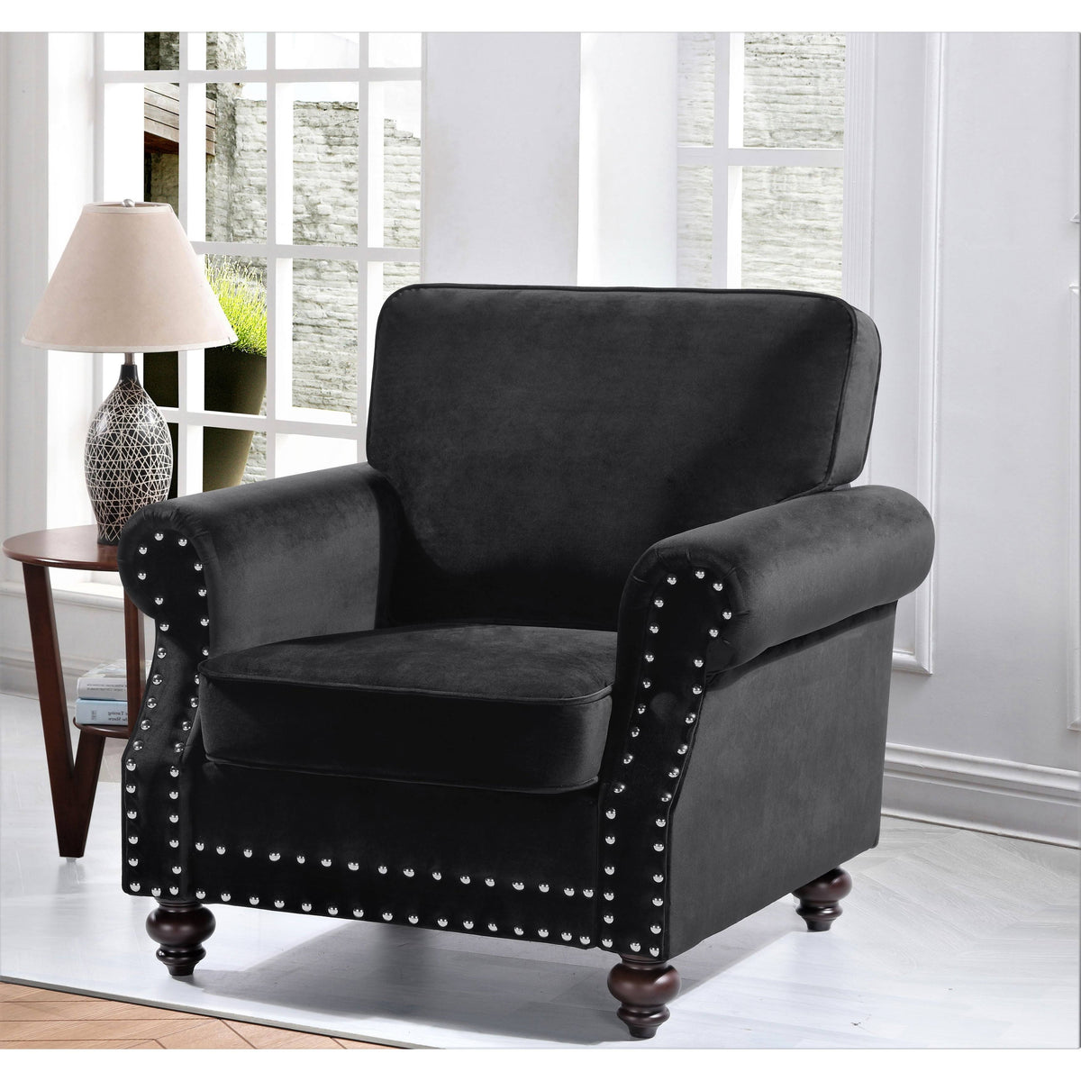 Black Velvet Nailhead Chair I26259