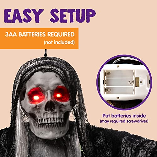 Hanging Grim Reaper Halloween Decoration with Glowing Eyes and Sound C293