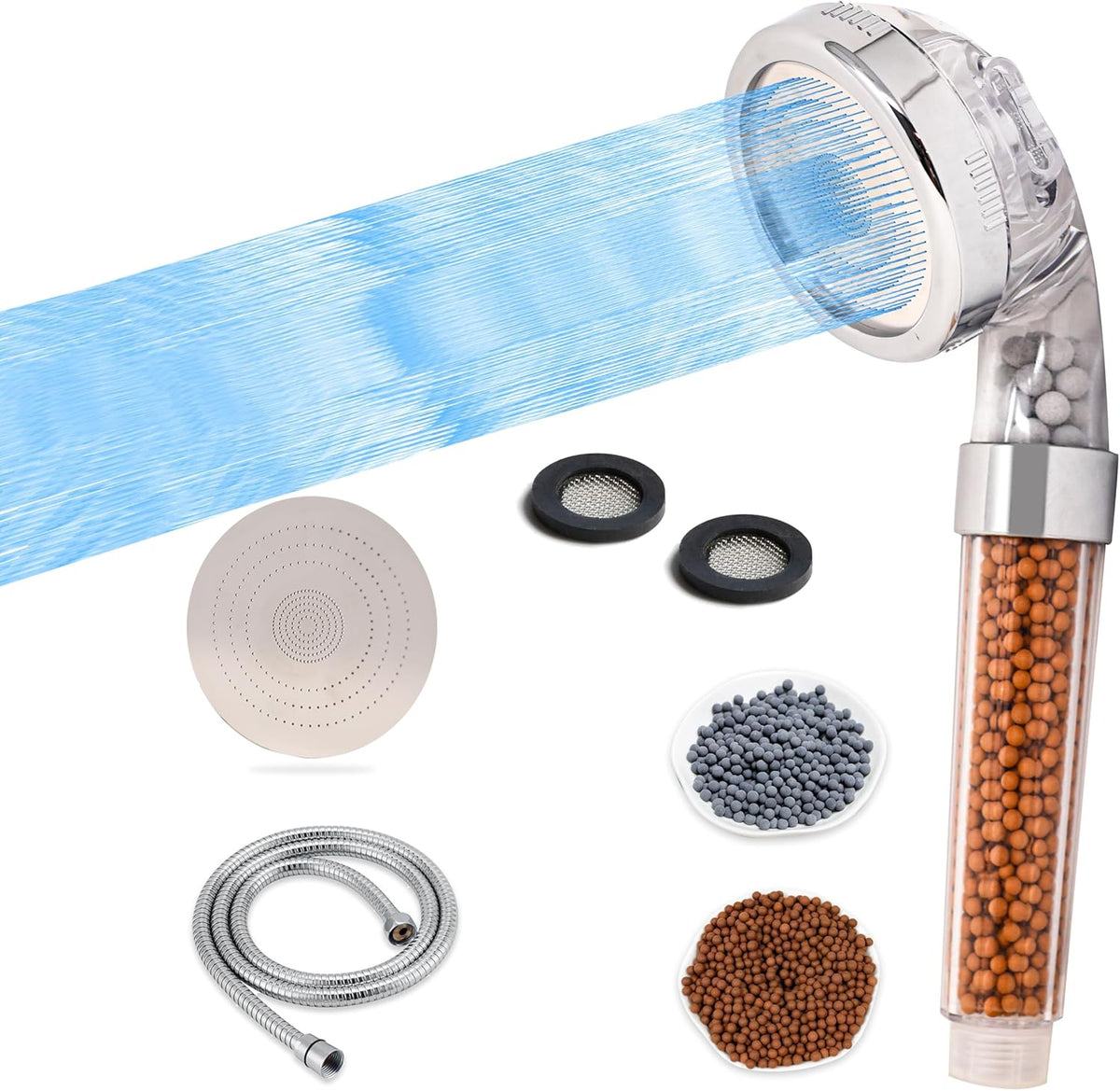 Shower Head with Triple Filtration Handheld Shower Head 3 Modes Adjustable Shower Head with Mineral Stones I4320