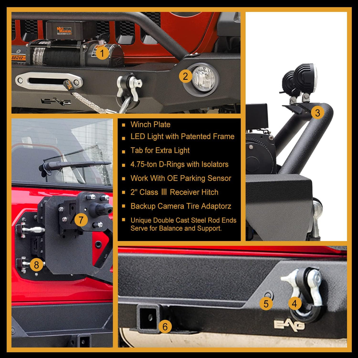 Rock Crawler Front Bumper with Tire Carrier Combo for Wrangler JL U3352