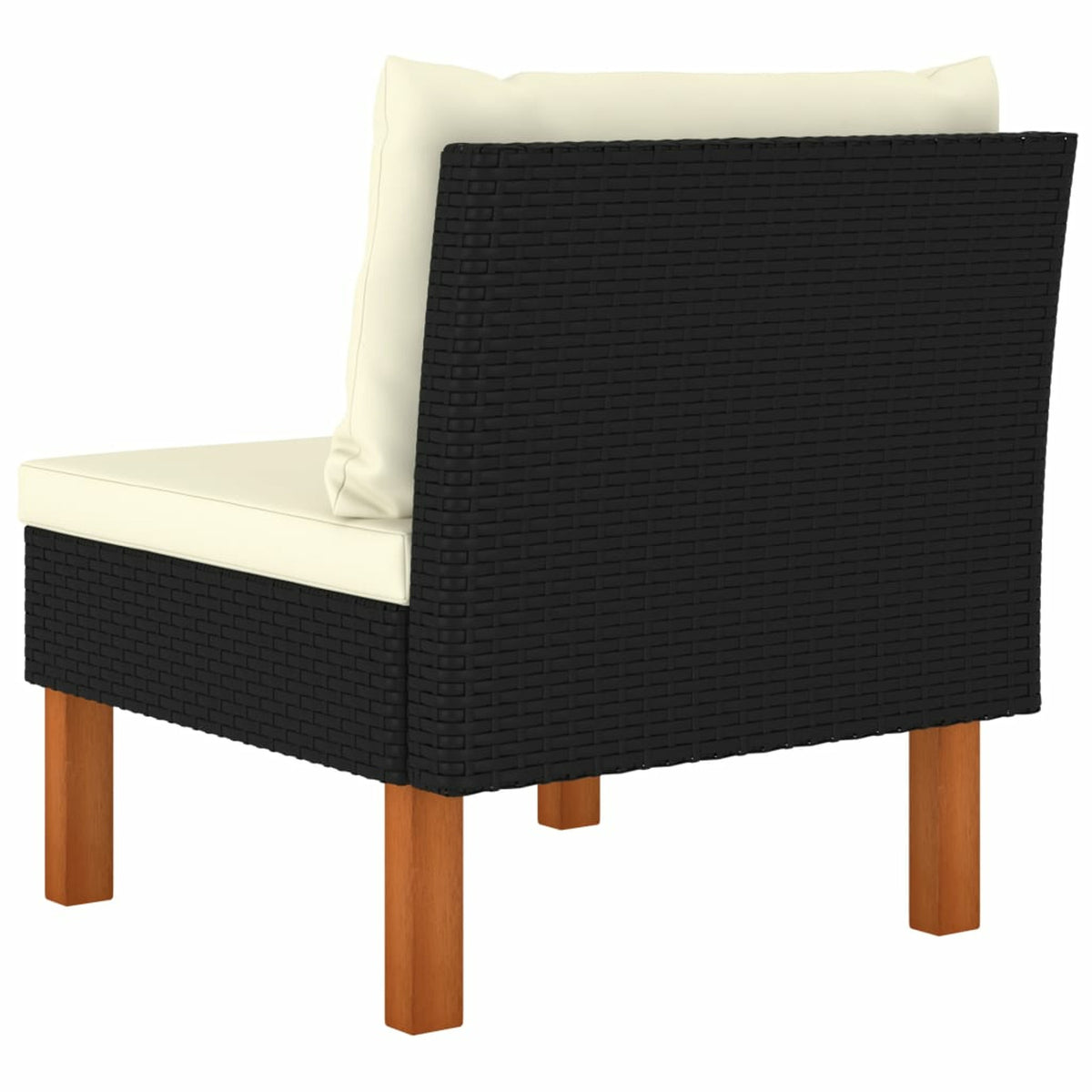 Middle Sofa with Cream White Seat and Back Cushions Black Poly Rattan Eucalyptus Wood Outdoor Sofa C23813