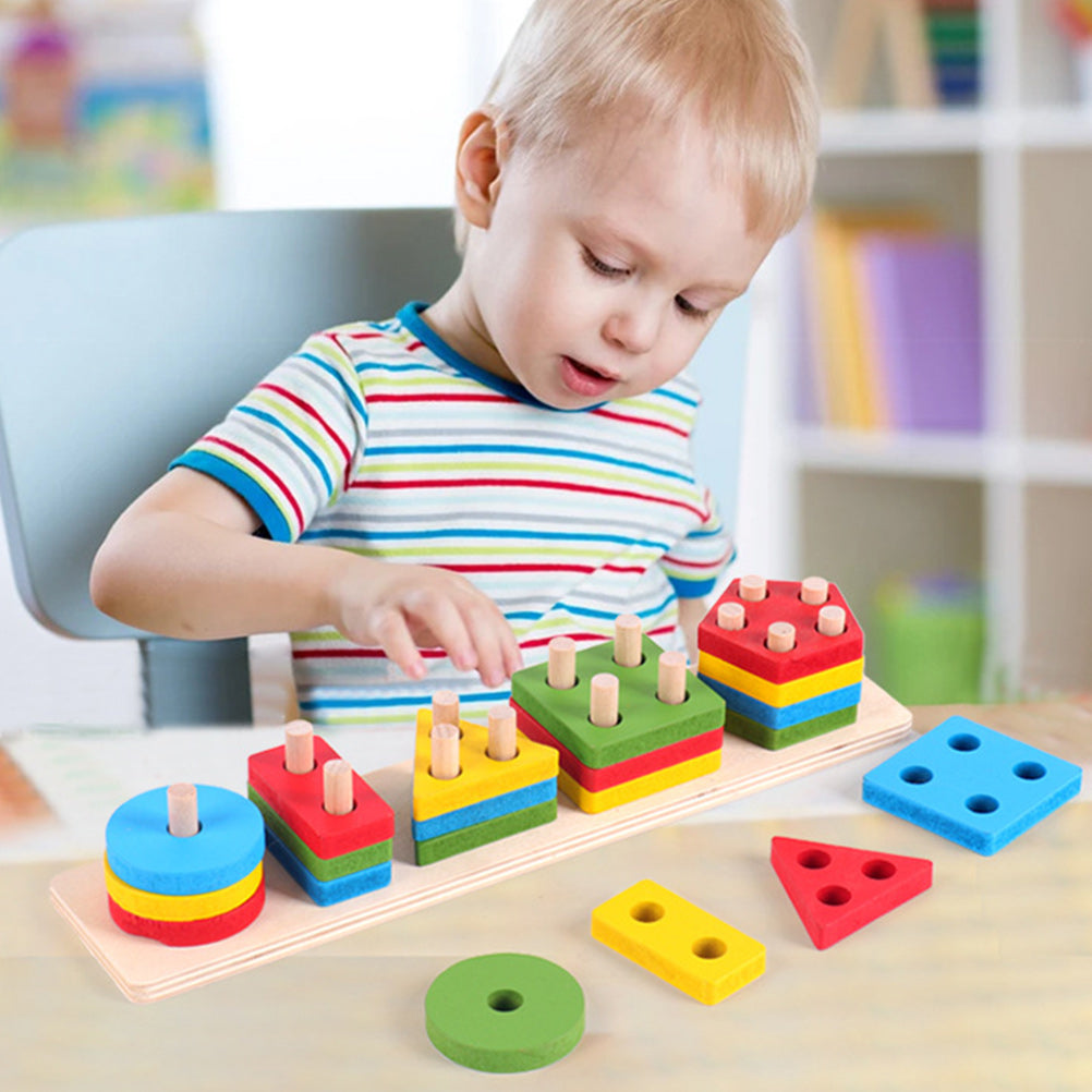 5 Sets Geometric Shape Matching Blocks Sorting Toys D293536