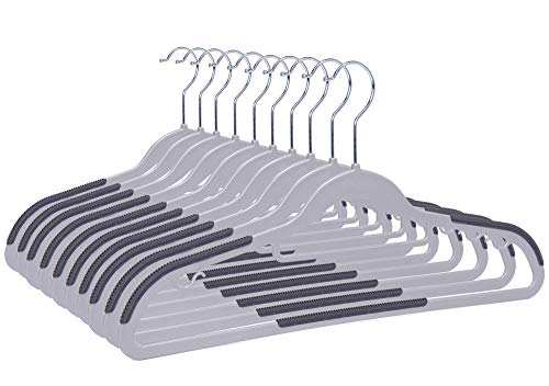 50 Pack Non-Velvet Plastic Heavy Duty Coat Hanger Set with Gray Swivel Hooks C1504