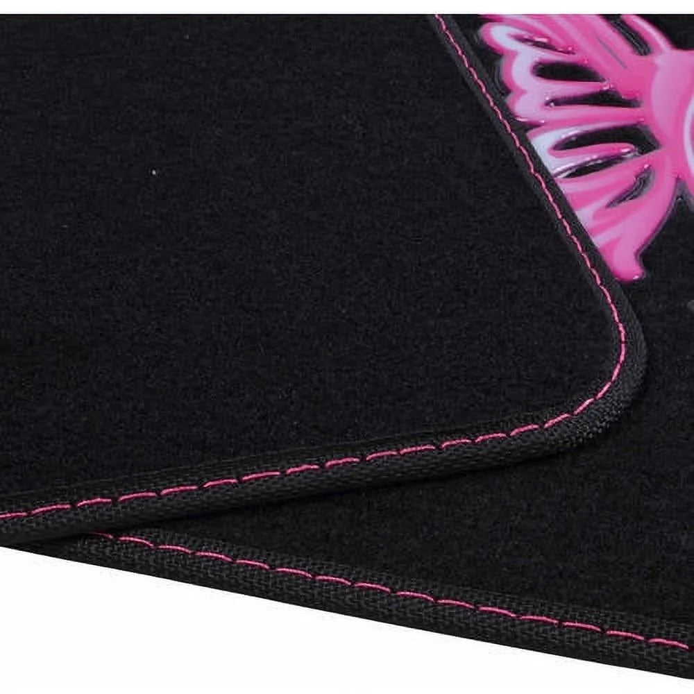 Pink Butterfly Design Carpet Car Floor Mats Full Set with Rubber Backing C1952