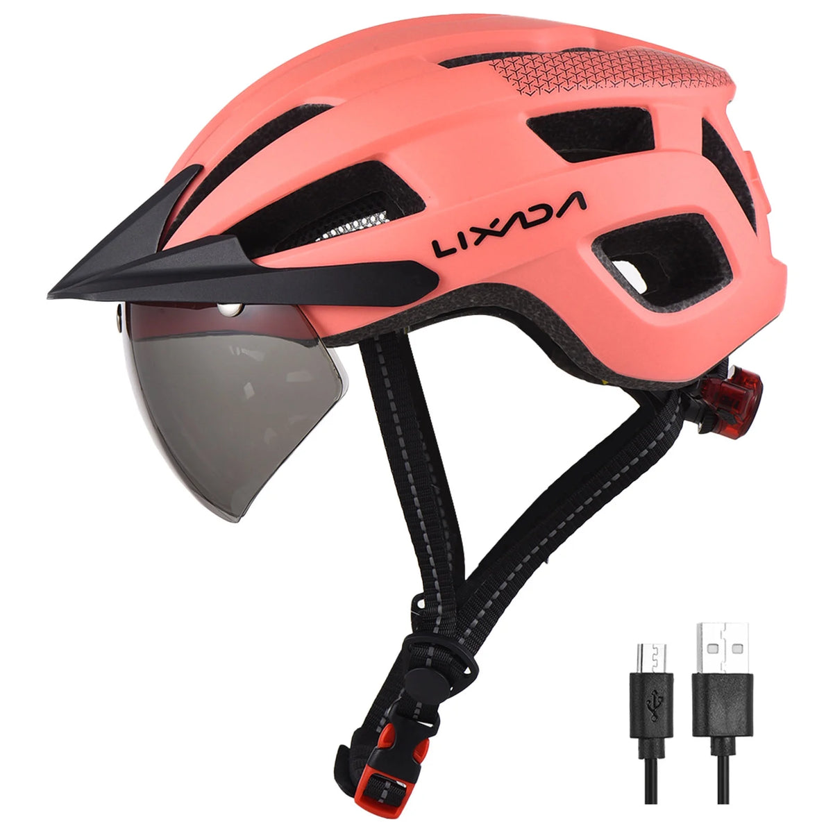 Adjustable Bicycle Helmet with Windshield, Sun Visor, and Tail Light V122825
