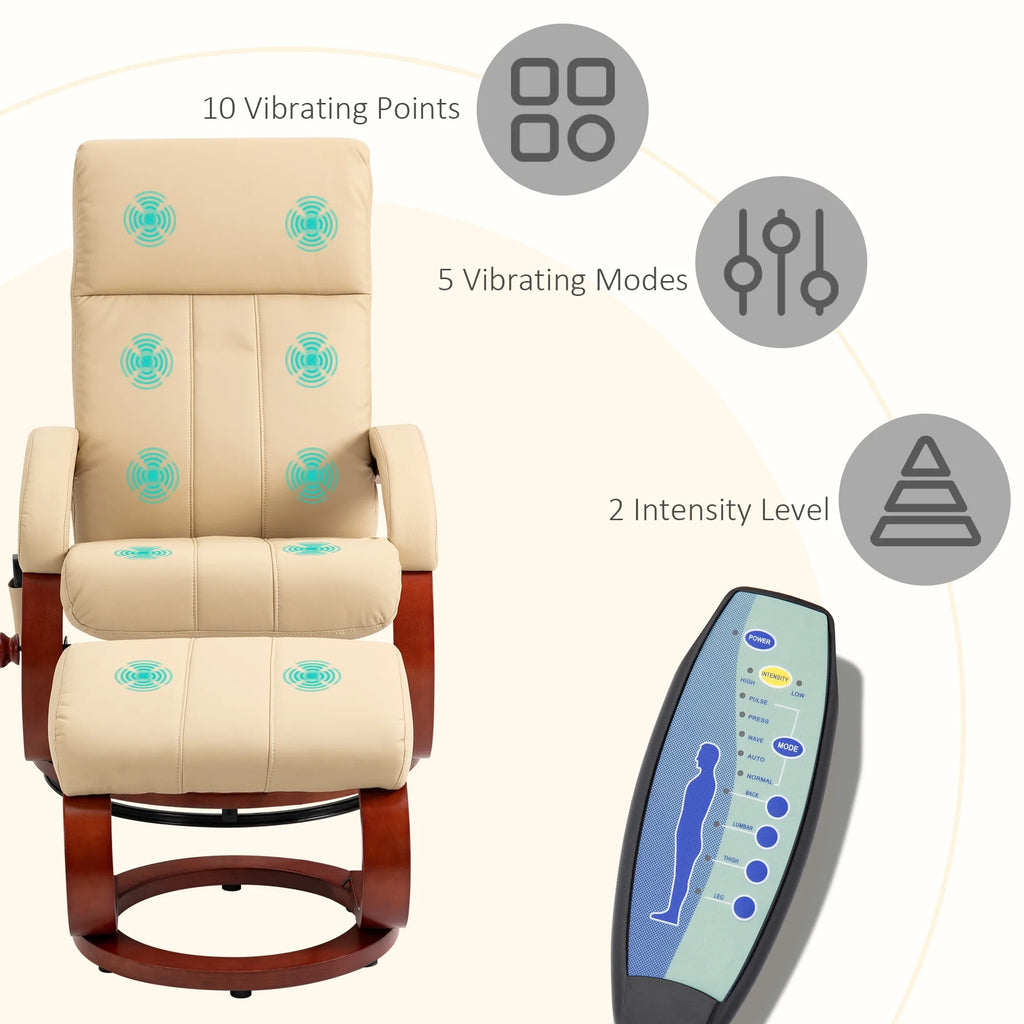 Beige Electric Faux Leather Recliner Chair with Ottoman B394