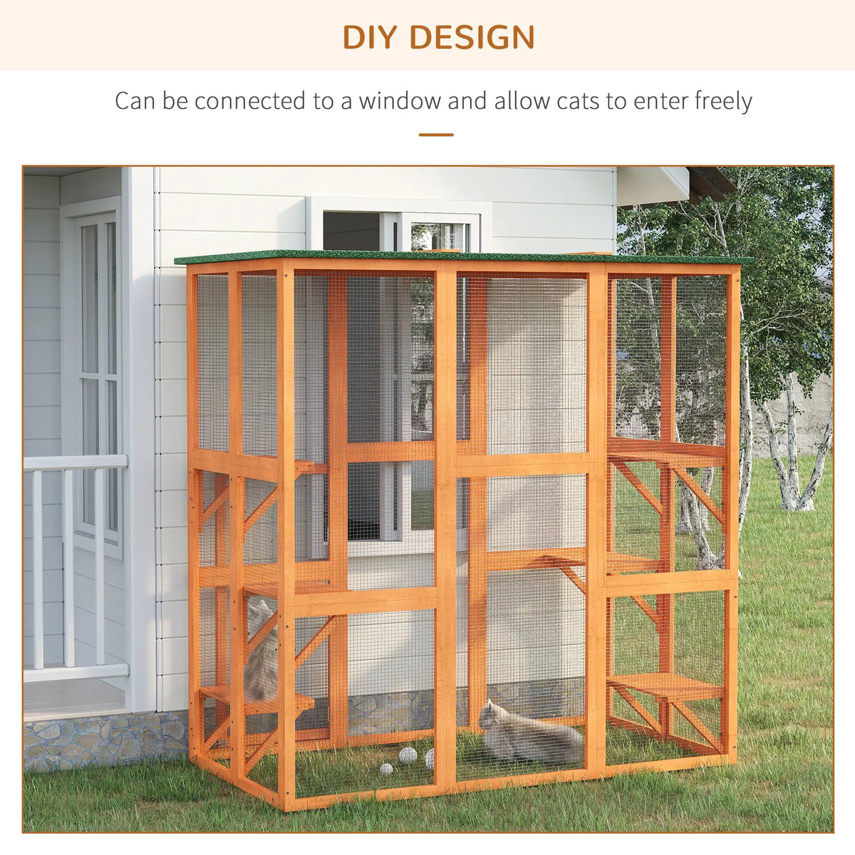 Outdoor Wooden Cat House with 6 High Ledges Y770