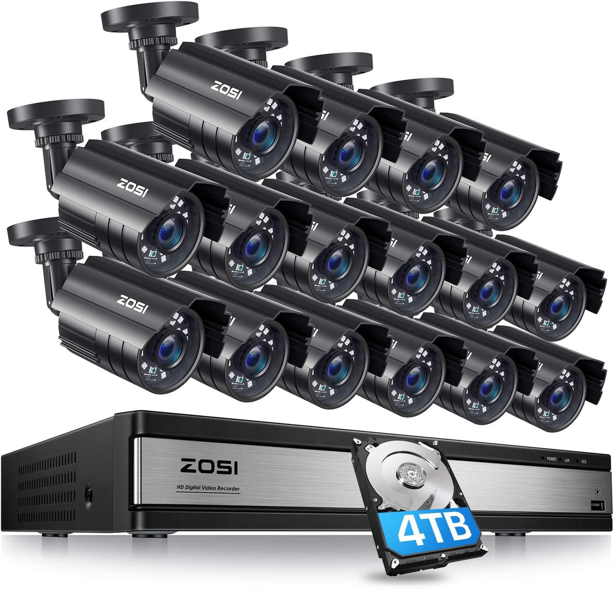 16CH 1080P Security Camera System Outdoor with 4TB Hard Drive, 16PCS Surveillance Cameras H954668