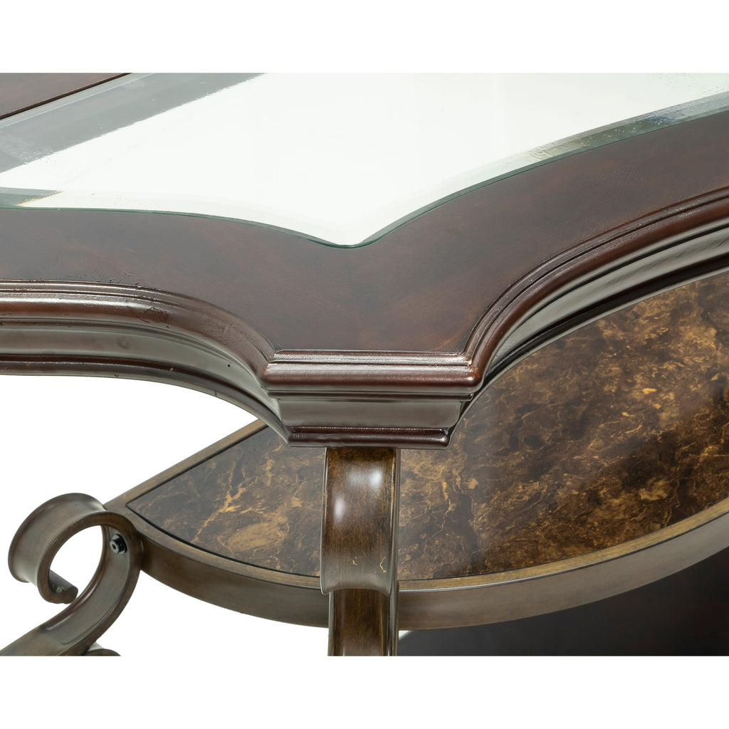 Sofa Table with Glass Table Top, Shelf, Metal Legs T6682