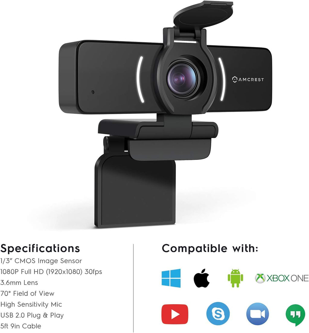 1080P Webcam with Microphone & Privacy Cover, USB Camera, Wide Angle Lens S259739