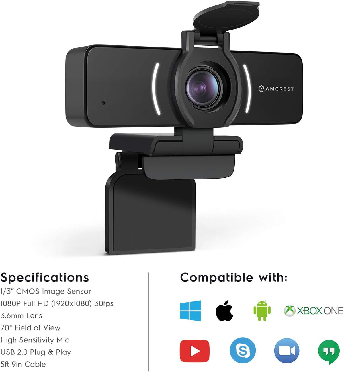 1080P Webcam with Microphone & Privacy Cover, USB Camera, Wide Angle Lens S259739