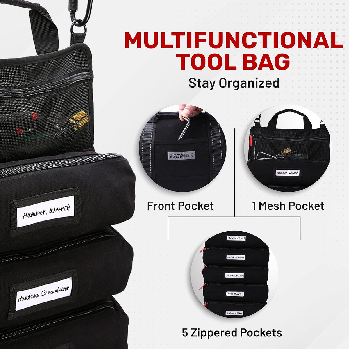 Canvas Tool Roll Bag with 5 Oversized Pouches I2162