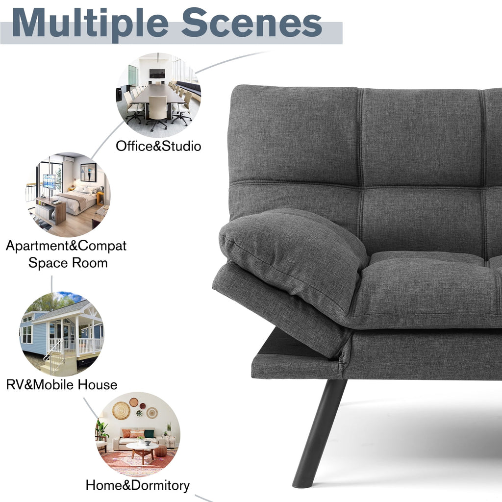 Gray Memory Foam Futon Sofa Bed I354