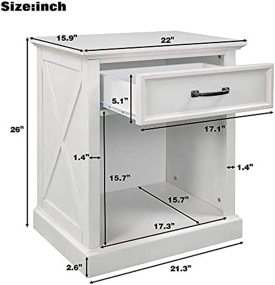 White 1 Drawer Solid Wood Nightstand K469