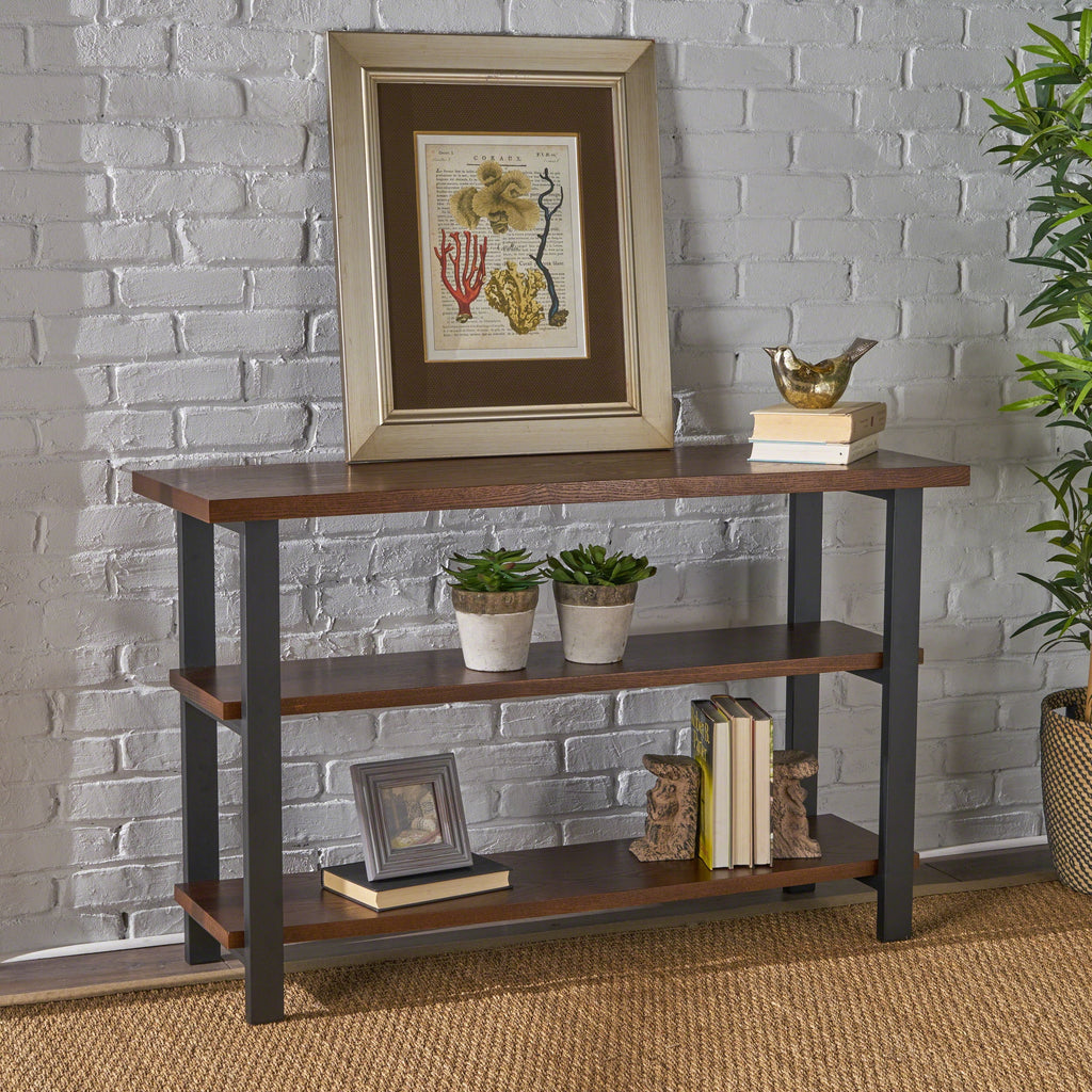 Dark Brown and Gun Metal 2 Shelf Faux Wood Bookcase V75045