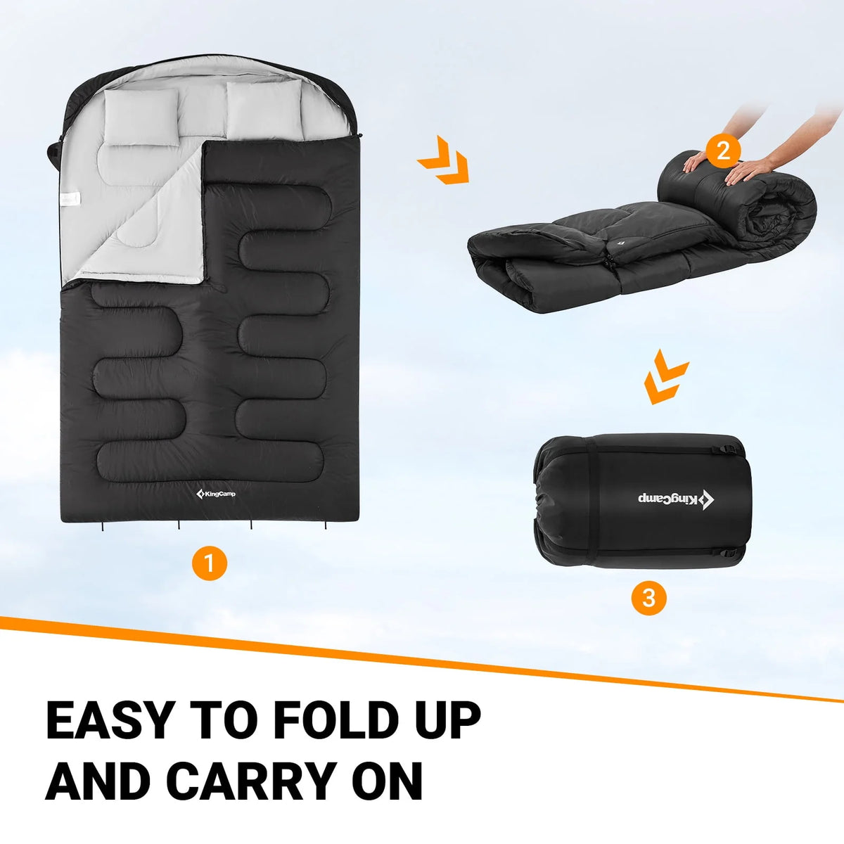 Double 2 Person 3 Season Camping Sleeping Bag with 2 Pillows G8724