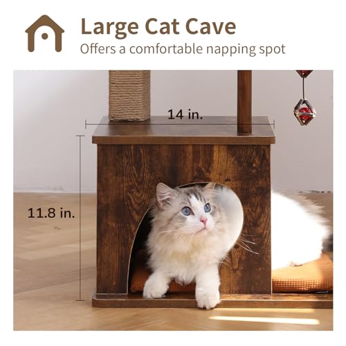 Brown Wood Cat Tree with Scratching Post V1268
