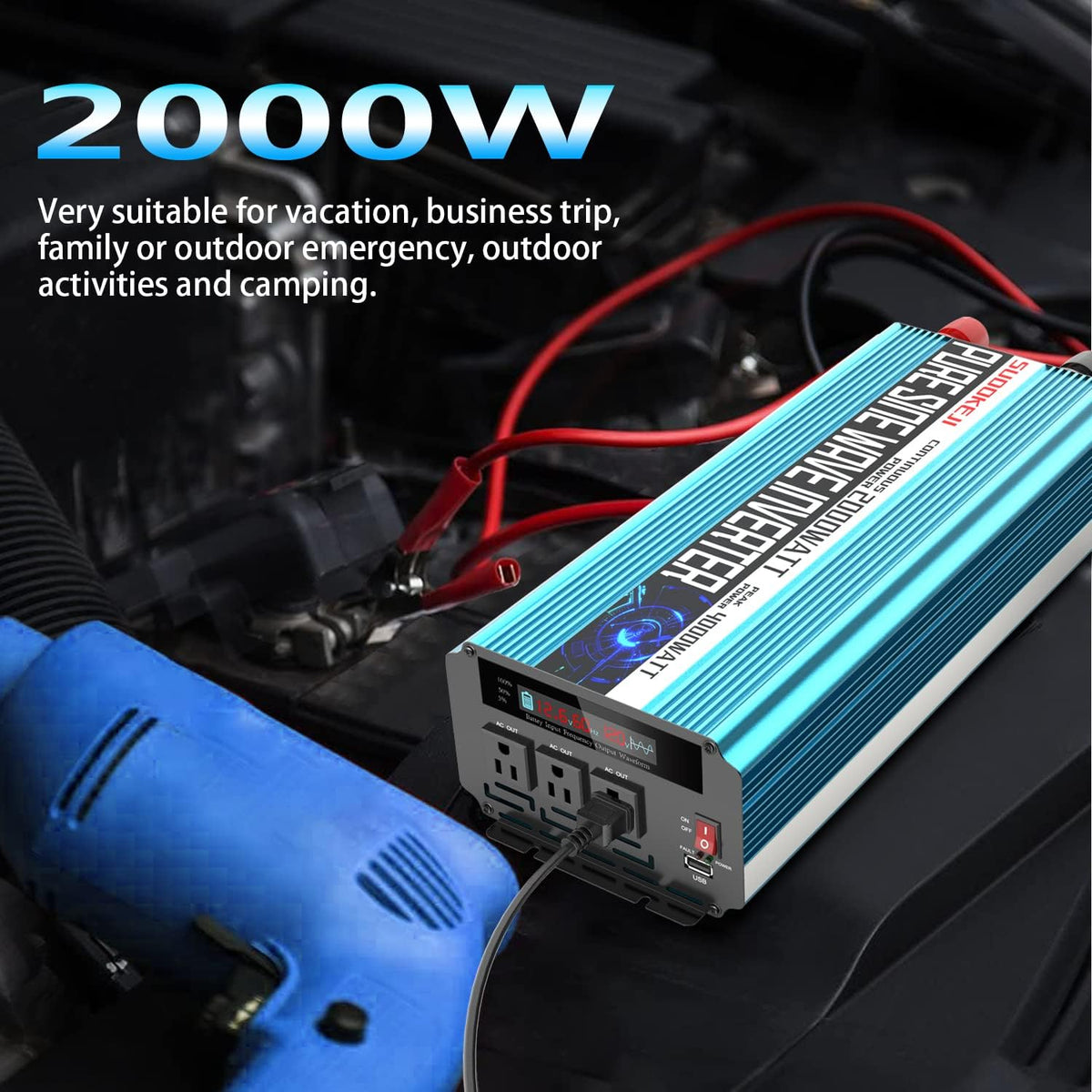 2000W Pure Sine Wave Power Inverter 12V DC to AC 110V/120V Converter with LCD Display F531591
