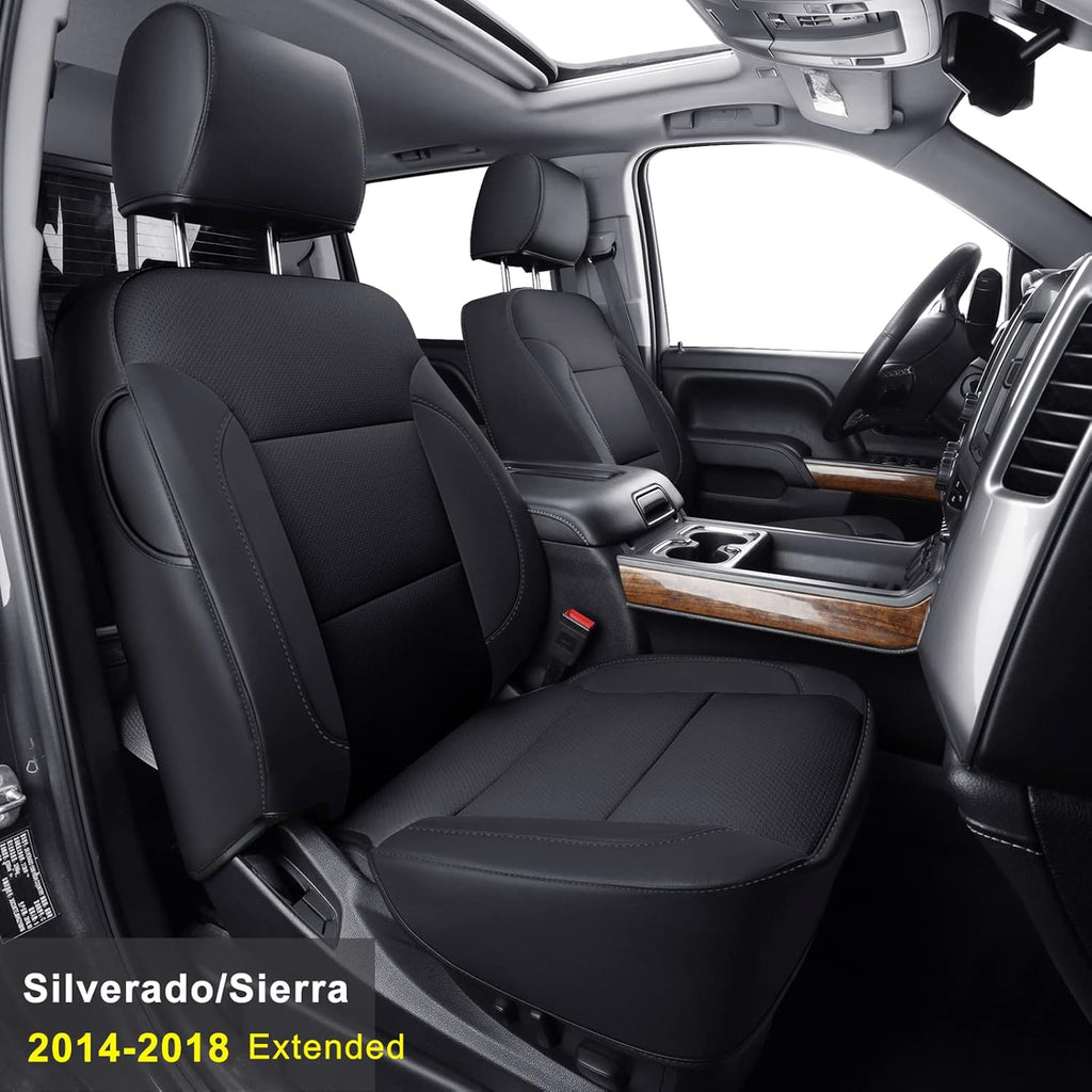 Front Seat Covers for Chevy Silverado Sierra 1500 2500 3500 (Black 2 pcs) I242503