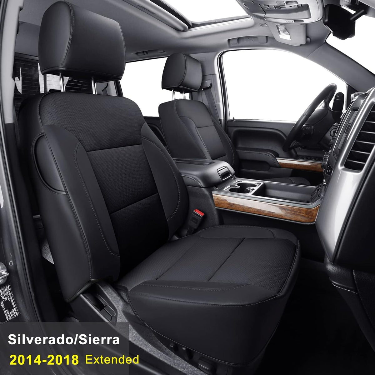 Front Seat Covers for Chevy Silverado Sierra 1500 2500 3500 (Black 2 pcs) I242503