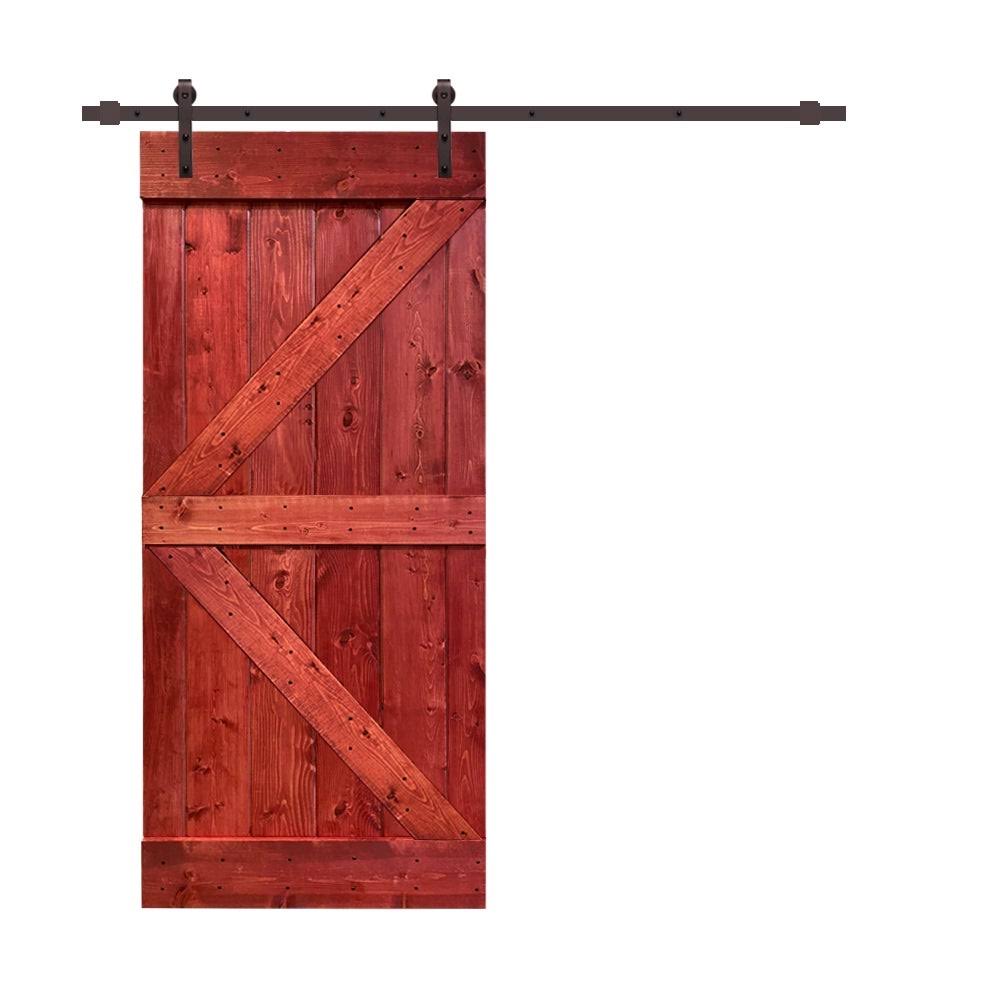 Walnut Stained Wood Interior Sliding Barn Door with Hardware Kit S55236