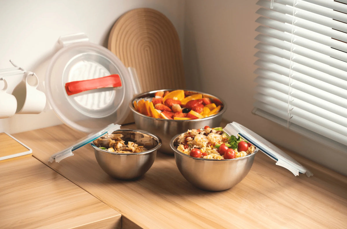 3-Piece Stainless Steel Mixing Bowl Set with Lids W849624