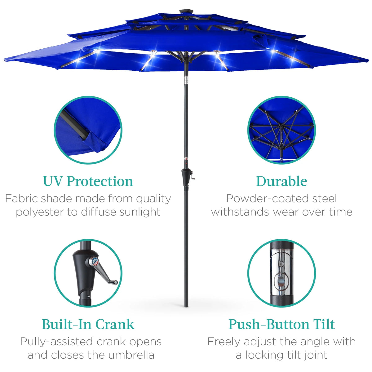 10ft 3-Tier Solar Patio Umbrella with 24 LED Lights X606766