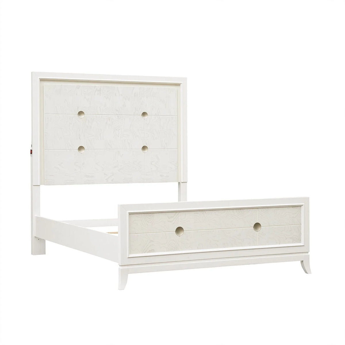 King Wood Panel Bed with LED Lights in White Finish S39269
