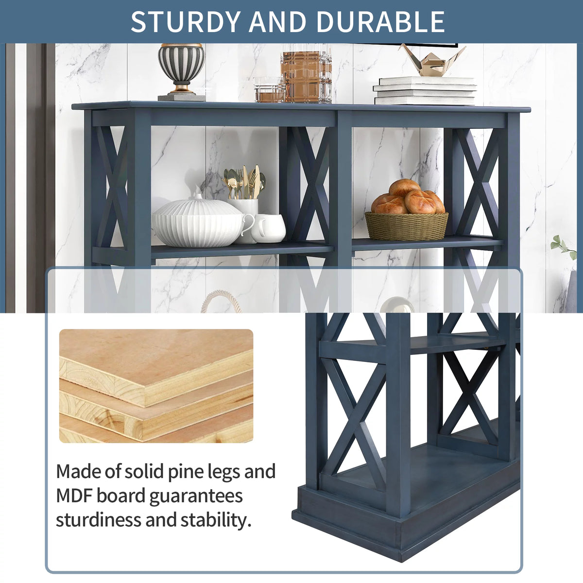 Navy Blue 3-Tier Console Table G916893