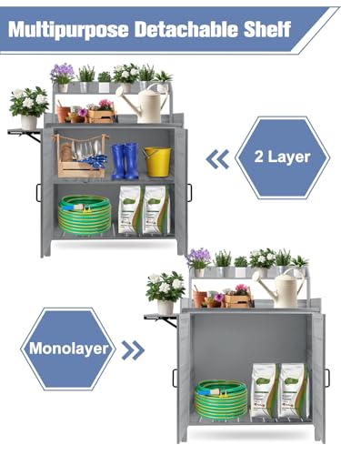 Foldable Wooden Potting Bench with Storage Cabinet C20861