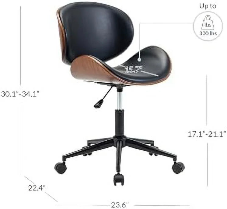 Mid-Century Modern Faux Leather Walnut Desk Chair D672056