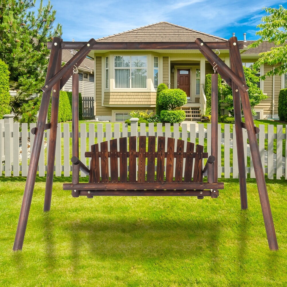 Hardwood Patio Swing with Stand Dark Brown V217247