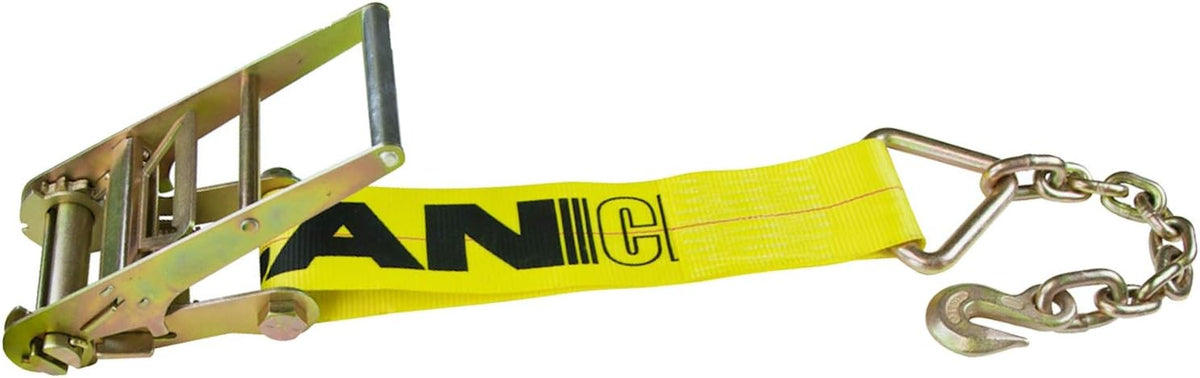 Ratchet Strap with Chain Anchors, 4 Inch x 30 Foot, Classic Yellow F565924