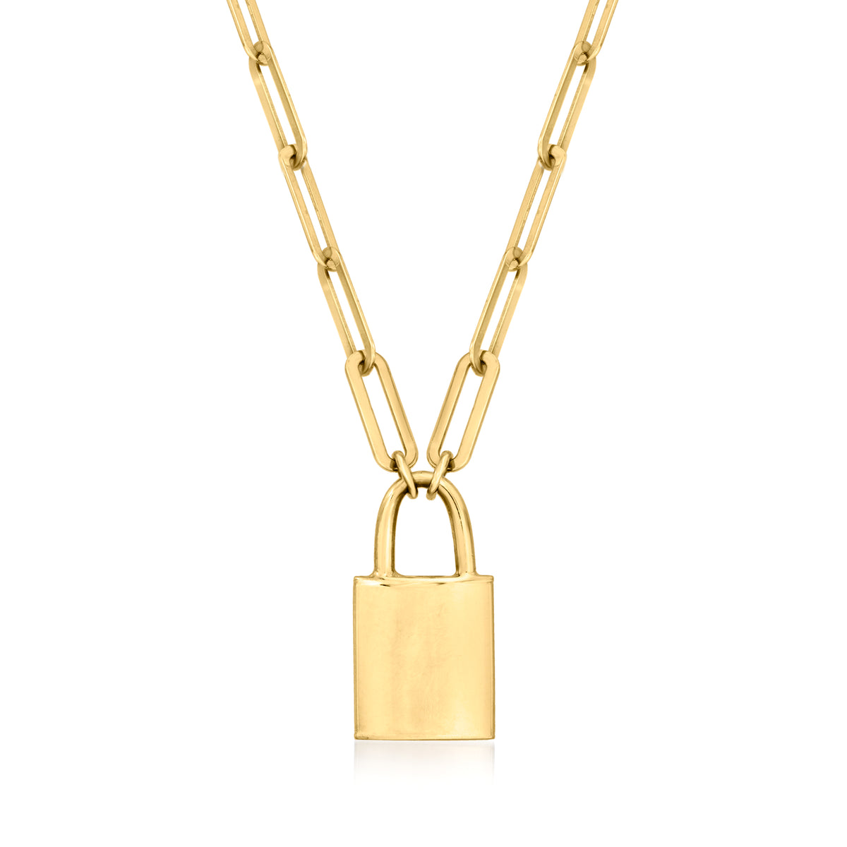 14kt Yellow Gold Paper Clip Link Padlock Necklace S47102
