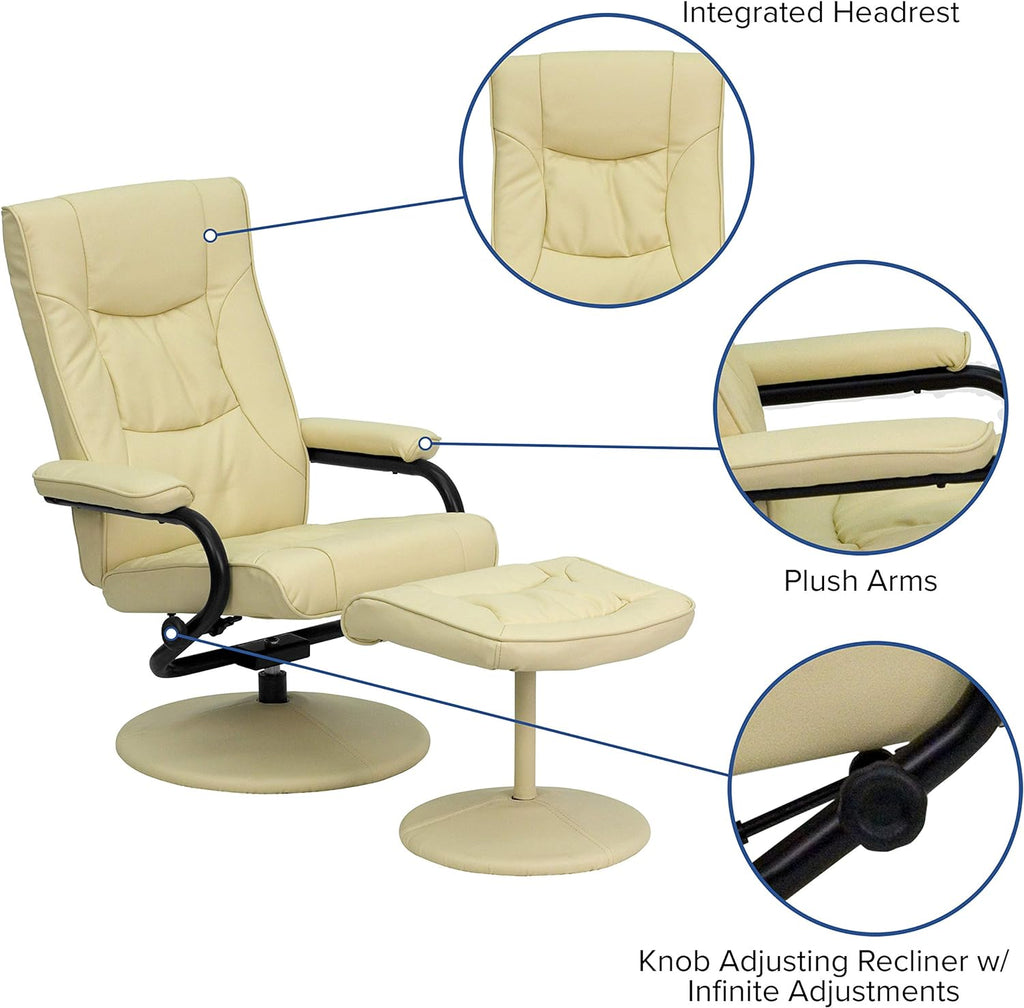 Cream Leathersoft Recliner/Ottoman F898