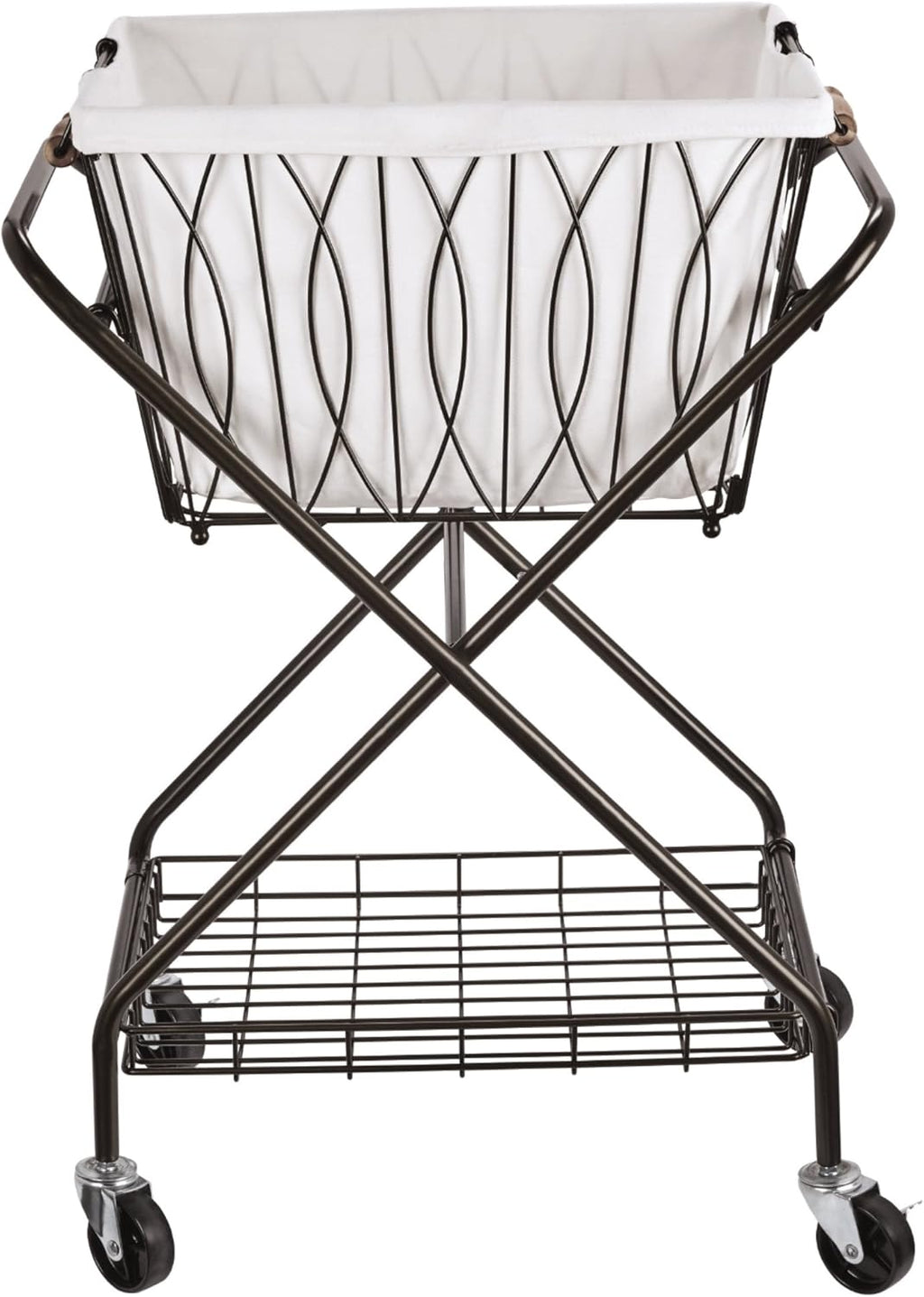 Collapsible Metal Laundry Cart with Removable Basket & Canvas Bag, Antique Black V883