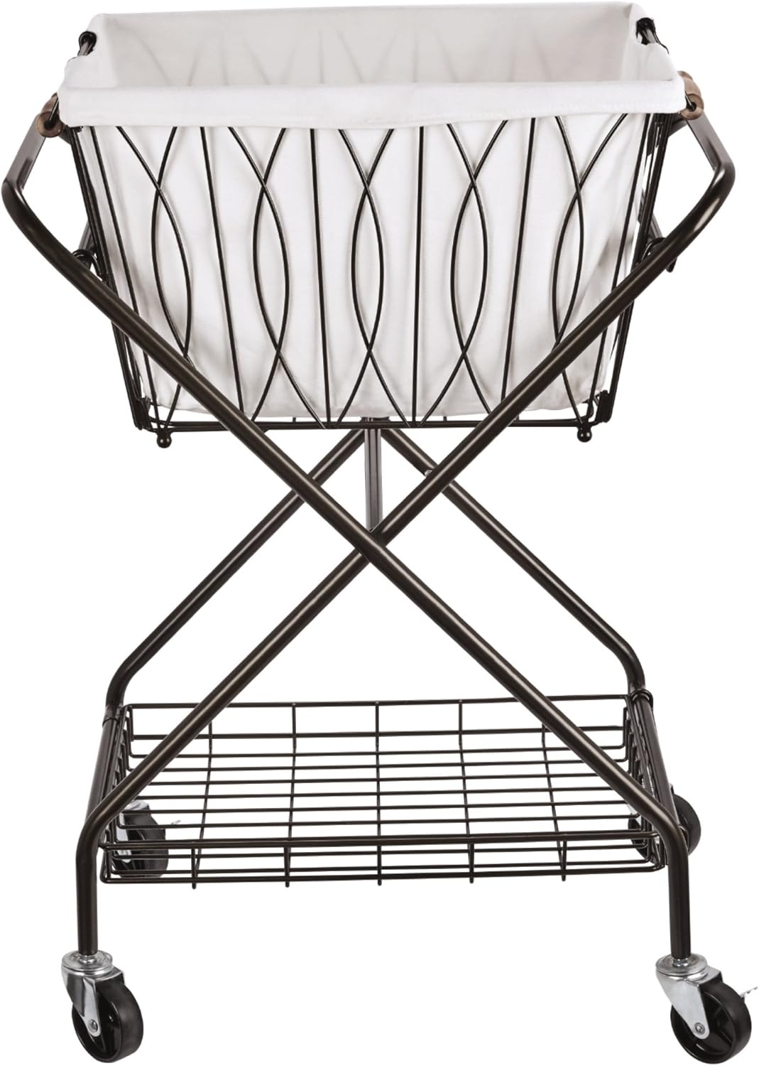 Collapsible Metal Laundry Cart with Removable Basket & Canvas Bag, Antique Black V883