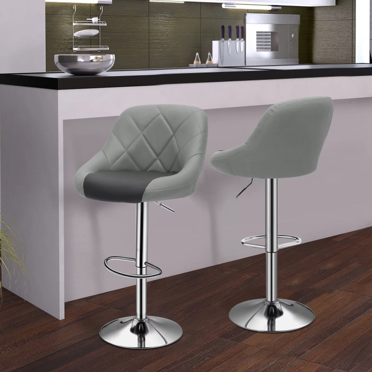 Set of 2 Height Adjustable Faux Leather Bar Stools Q2563