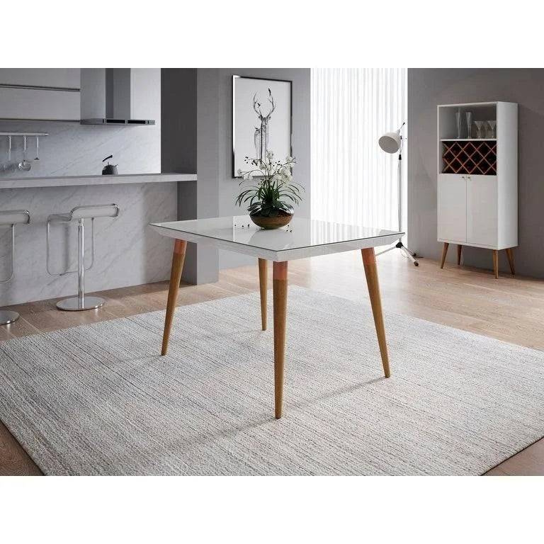 Off White and Maple Cream Rectangular Dining Table with Glass Top D6906