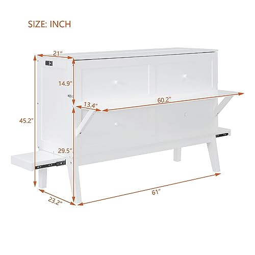 Queen Size Wood Murphy Bed with Bookcase and Storage Drawer W936290