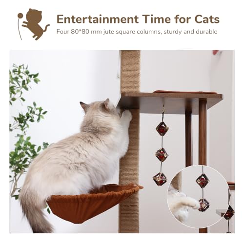Brown Wood Cat Tree with Scratching Post V1268