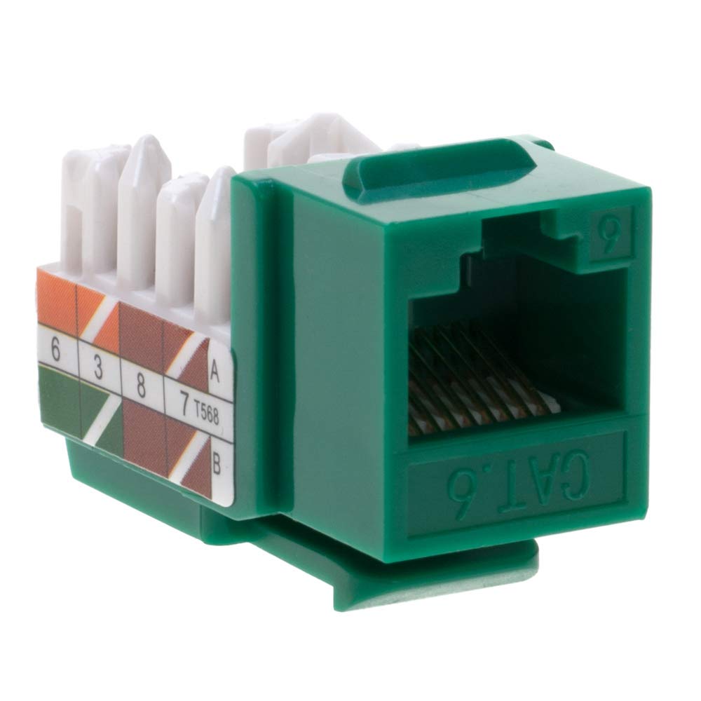 Cat6 RJ45 Keystone Jack Punch-Down Network 45 Degree Green Pack of 50 P699886