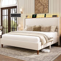 Queen Size Linen Upholstered Platform Bed Frame with Storage Shelf O889