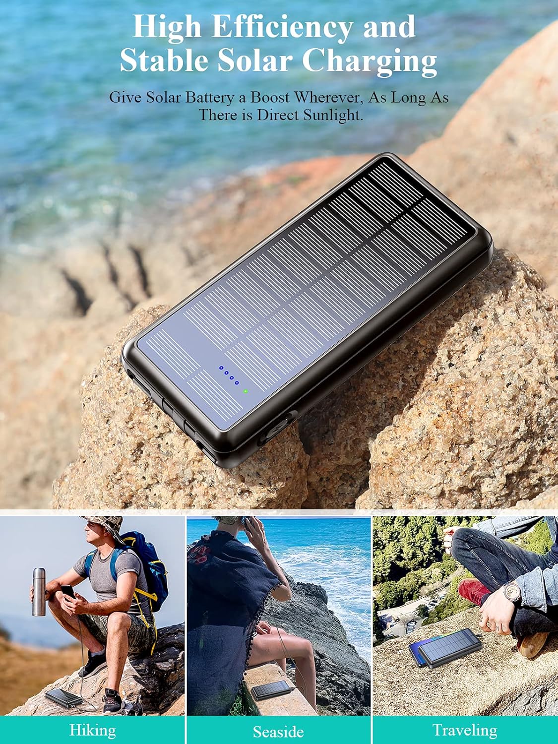 Solar Charger Power Bank 36800mAh with 2 Output Ports and 2 Cables B852