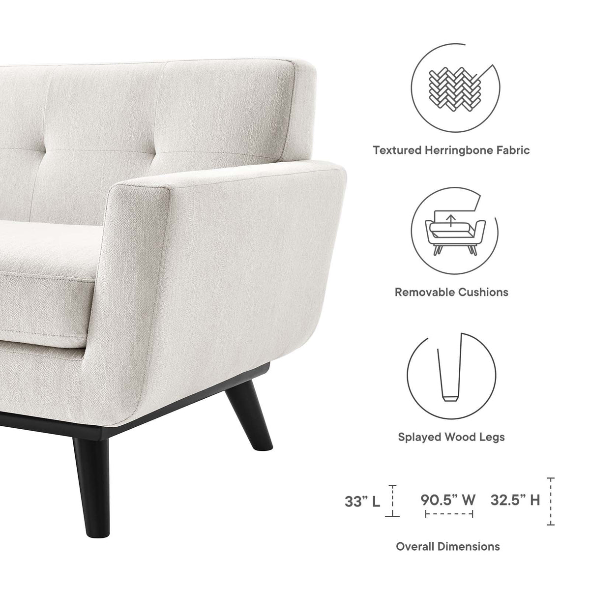 Ivory Herringbone Fabric Sofa T189