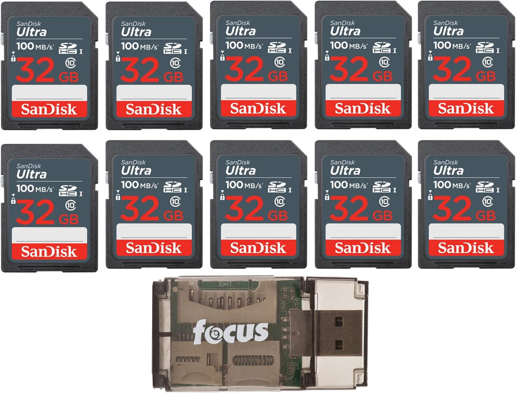 32GB SDHC UHS-I Memory Card 10-Pack with USB Card Reader Bundle Y5719
