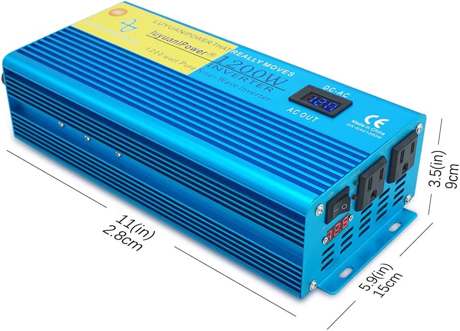 1200W Pure Sine Wave Power Inverter with 2 AC Outlets and LCD Display N787