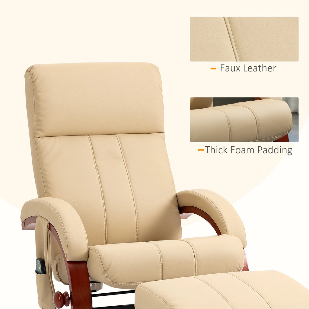 Beige Electric Faux Leather Recliner Chair with Ottoman B394