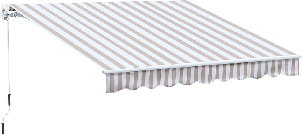 10' x 8' Manual Retractable Awning with UV Protection, Red Stripe F601